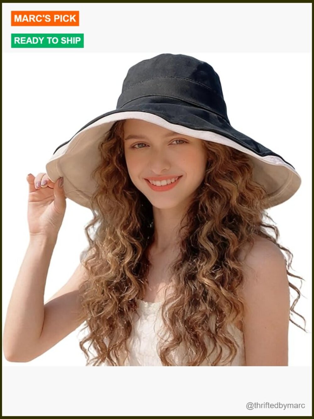 Women's Reversible Wide Brim Sun Hat, UPF 50+ Cotton Bucket Hat for Beach